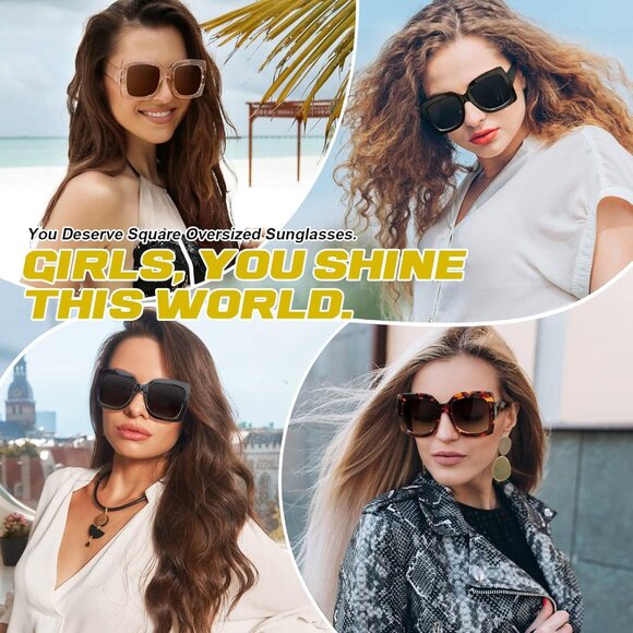 GQUEEN Oversized Square Frame Sunglasses Womens Retro Vintage Trendy Shades,S904 - Picture 2 of 4